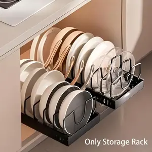 1/2pcs Pull-Out Pot And Pan Storage Box Sliding Cabinet Organizer, kitchen lid rack and pan holder for cookware storage, cabinet storage solution with adjustable dividers, kitchen organization for plates baking tools and kitchen accessories storage