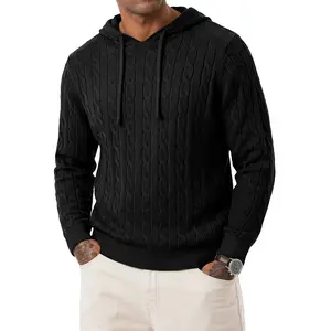 JMIERR Mens Pullover Sweaters Hooded Collar Drawstring Twist Texture Knitted Sweaters
