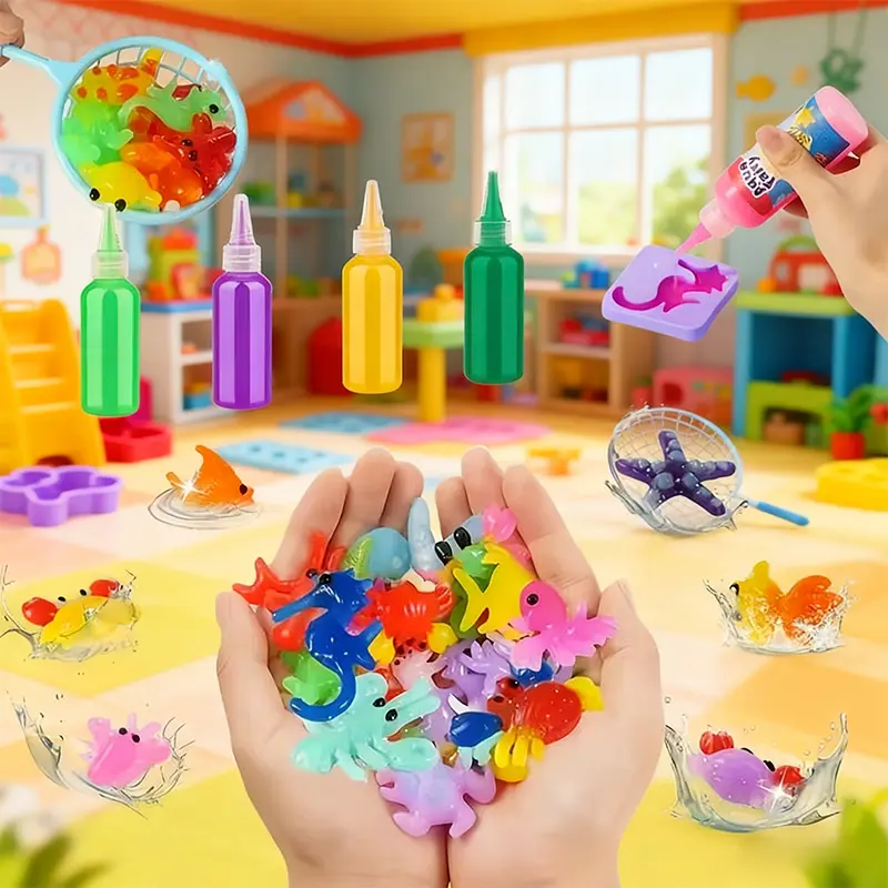 DIY Magic Water Elf Gel Toy Kit - Eco-Safe Gel, Magic Powder, Sea Creature Molds, Aqua Fairy Set for Toddlers, Ideal for DIY Fun, Sensory Play, Boosts Creativity, Color Coordination & Fine Motor Skills, Easter Crafts Gift