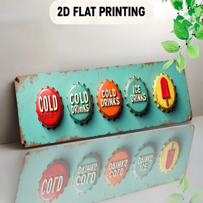 1PC 2D Plane Retro Turquoise Retro Restaurant Cold Drink Menu Board - Large Size 3.9x 15.7inch Iron Metal Sign, with Hat Ice Cream Beer Soda Icon, Can Be Hanged/Wall-Mounted, Suitable for Bars, Restaurants, Cave Decorations - Ideal Gift for Iced Coffe