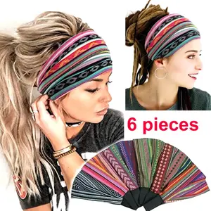 Headband Yoga Wide Boho Hair Stretchy Headwear for Women - 6pcs elastic