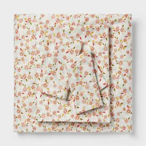 King Cotton Blend Sateen Sheet Set Pink Floral - Room Essentials