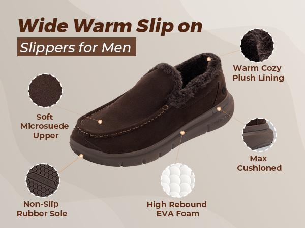 FitVille Extra Wide Men Slippers Slip-on House Slipper Non Slip Orthopedic Winter Shoes for Flat Feet Indoor & Outdoor