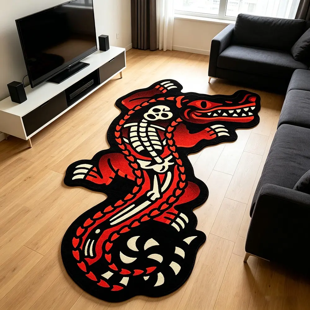 American Retro Crocodile Shape Rug, Artistic Irregular Living Room Carpet, Non-Slip, Luxurious Bedroom Bedside Mat, Indoor Decor, Decorative Area Rug, Decorative Rugs