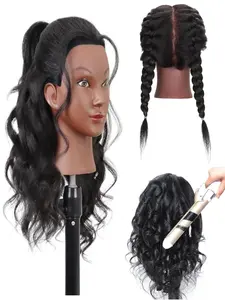 Mannequin Head with Human Hair 16" Cosmetology Manikin Doll Head 100% Real Human Hair for Styling Hairdresser Practice Braiding with Free Clamp Holder