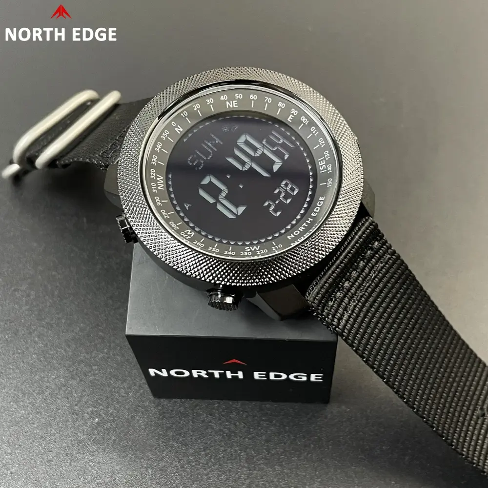 NORTH EDGE APACHE Field Watch Waterproof Digital Watch Multifunctional Outdoor Wristwatches alarm stopwatch Compass Altimeter Breathable luminous Nylon Strap trendy Men's Watch Supports Swimming Reloj Hombre NO Touch Screen