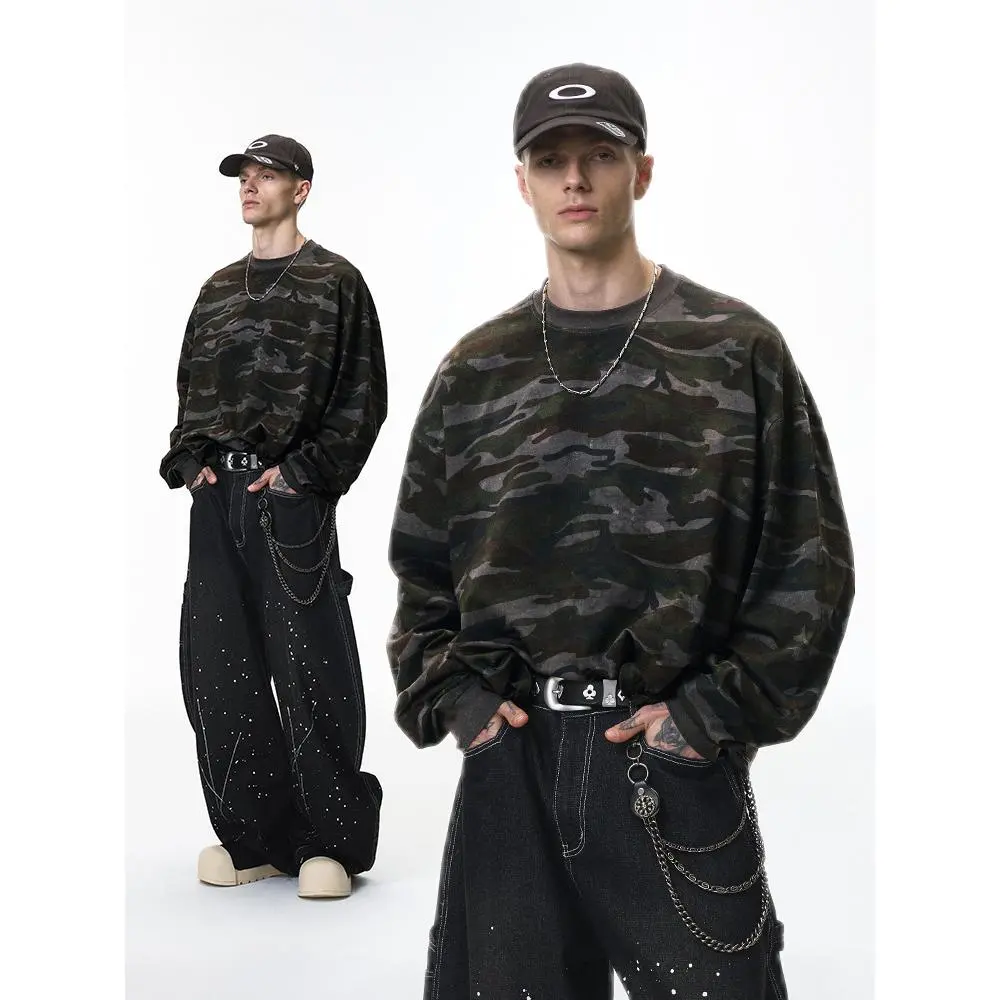 Camouflage Long Sleeve T-Shirt Autumn New Trendy Outdoor Casual Versatile Crew Neck Base Shirt Training Wear