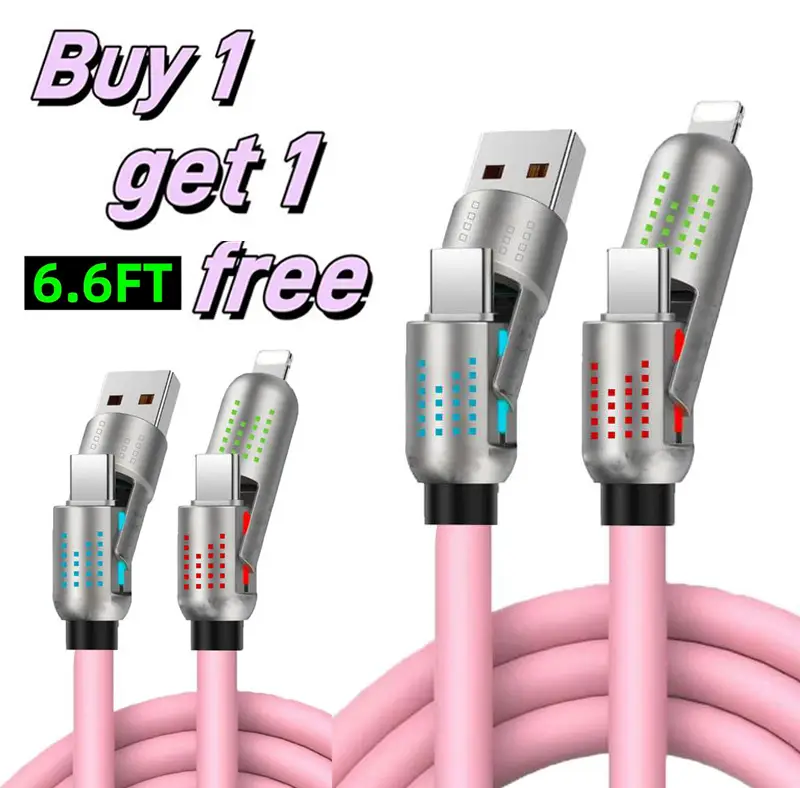 [Buy 1 get 1 free]6.6FT- 4-in-1 Multi USB Charging Cable with USB A,Type C,Lightning-MAX 65W Fast Charging&Data Sync for iPhone&Samsung Efficient Elec