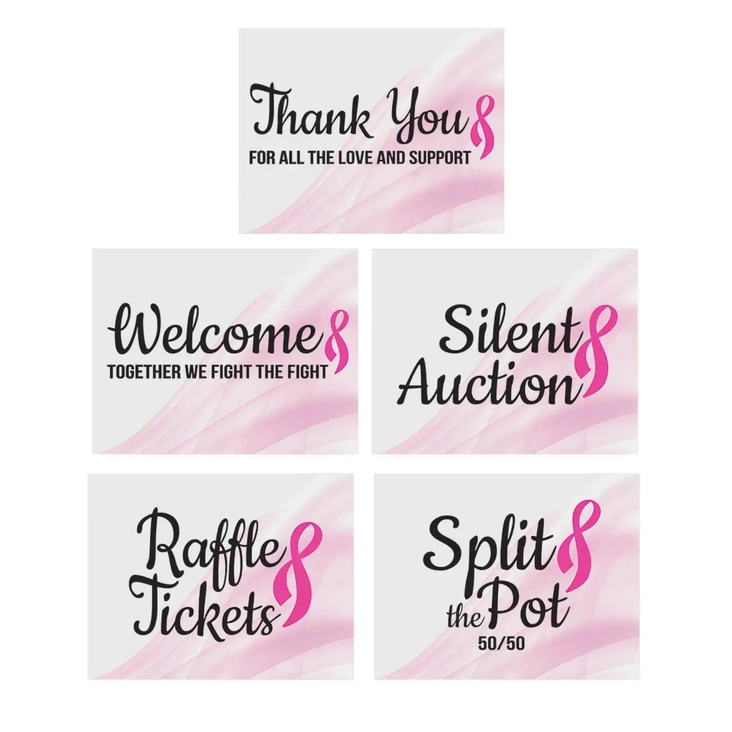 PINK RIBBON RAFFLE POSTER SET - Party Decor - 6 Pieces