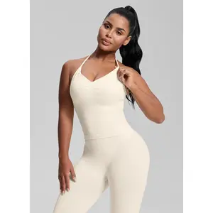 Ultrasculpt Longline Halterneck Form-Fitting Built-in Bra Twill Knit Tank Top | Gym Girl Collection | Breathable, Womenswear