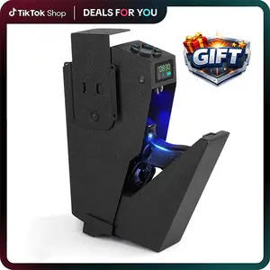 Mounted Gun Safe,California DOJ Certified Handgun Safe, Auto Open Lid Smart Pistol Safe with Biometric Fingerprint or Keypad Lock safe metal