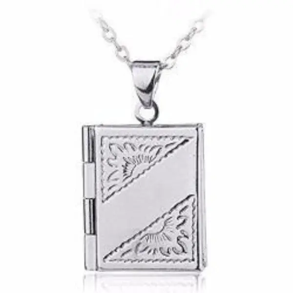Silver Book Locket Charm Pendant Necklace
