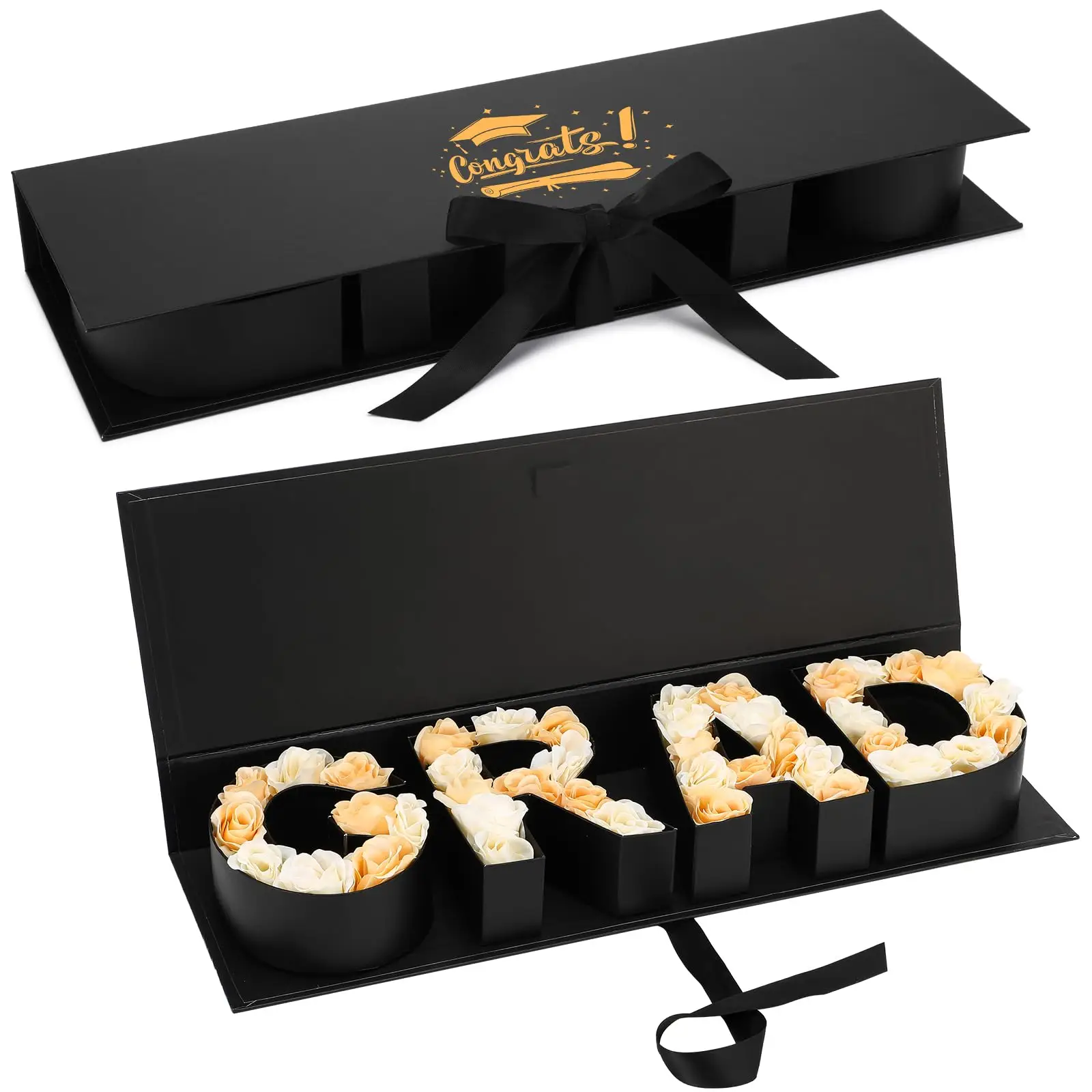 DIY Graduation Gift Box Empty Grad Letter Large Box Graduation Flower Gift Box Candy Cookie Chocolate Gift Box with Ribbon Favor for Boyfriend Son Dau
