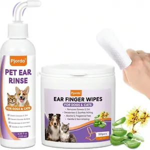 Pjordo Dog Ear Cleaner Kit with Finger Wipes & Aloe Solution