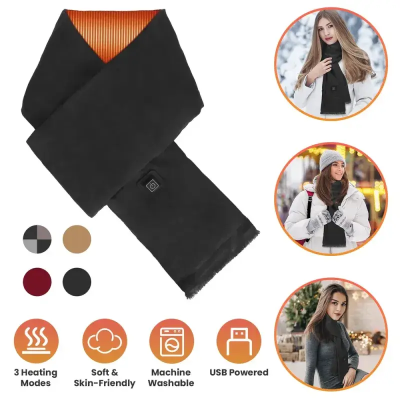 Electric Heated Winter Scarf, USB Warm Neck Wrap for Men & Women, Soft Heated Shawl, 3 Heating Modes, Outdoor Cycling & Skiing Accessory