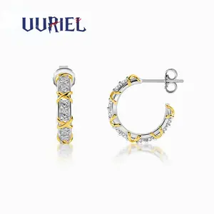 UURiel Round Dipped Two-Tone Crossover D Color CZ Hoop Earrings  Stud Earrings Perfect for Any Occasion & Everyday Wear Birthday Anniversary Gifts for Men Women Black Friday Gift