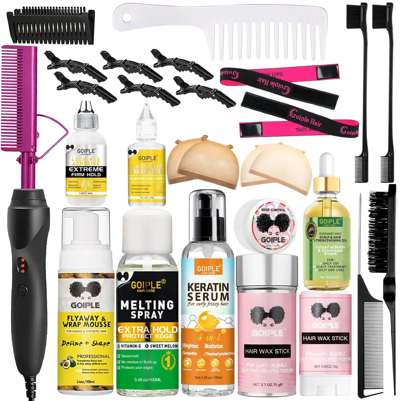 Electric Hot Comb for Wigs and Natural Hair - Hair Straightener and Heat Pressing Comb Hair Curler Keratin Straightening Kit Elastic