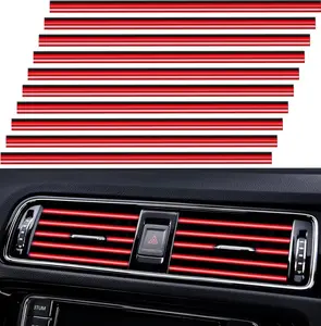 20 Pcs RED Car Vent Outlet Trim Strip Chrome PVC Air Conditioner Decoration Interior Accessories DIY 7.7 Inches Vehicle Replacement for Straight Grilles