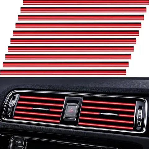 20 Pieces Red Chrome PVC Car Vent Outlet Trim Strip - 7.7 inches Bendable Automotive Molding for Straight Grilles, Car Decorations, DIY and Customize, Personalized Atmosphere, Auto Interior Accessories