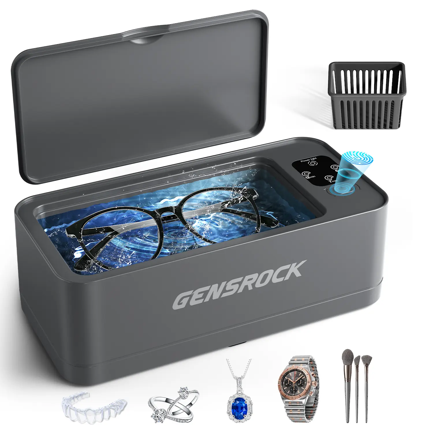 GENSROCK Ultrasonic Jewelry Cleaner, 48kHz Professional Silver Jewelry Cleaner & Diamond Ring Cleaner, 3 Modes, Scratch-Free 360ML Tank, Quiet Sonic Cleaner for Gold, Earrings, Glasses(Gray)