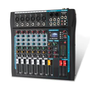 6 Channel professional Audio Mixer Sound Board with USB smartphone Bluetooth 48V Phantom Power 16-DSP Effects for Live Streaming Podcast Recording Studio DJ Karaoke Equipment