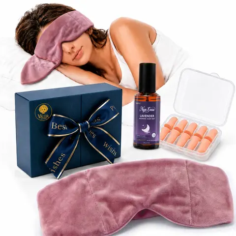 Weighted Soft Sleep Eye Mask Gift Kit - Sleep Aid Selfcare Set with Relaxing Spray, Noise-Blocking Earplugs, Suede Surface, Light-Blocking Design for Sleeping & Travel, Holiday Gifts for Family