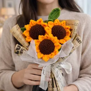 Handmade Crochet Sunflower Bouquet Party Gift, Anniversary Present with Packaging, Unique Handcrafted Floral Arrangement