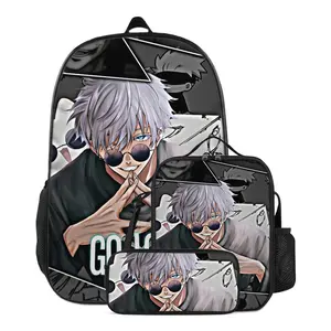 Jujutsu Kaisen Gojo Anime Backpack Set - 17" Waterproof Bag w/ Insulated Lunch Tote & Pencil Pouch | Adjustable Padded Straps, Side Pockets & Reinforced Base (Commute/Work/Outdoor)