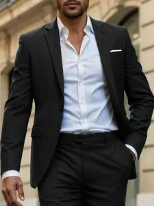 2pcs High-Quality Men's Suit Set, Including Jacket and Pants, Premium Tailoring with Full Texture for an Instant Office Gentleman Look, Slimming & Tallening Effects, Perfect Fit Even on Petite Figures. Ideal for Business Meetings, Graduations