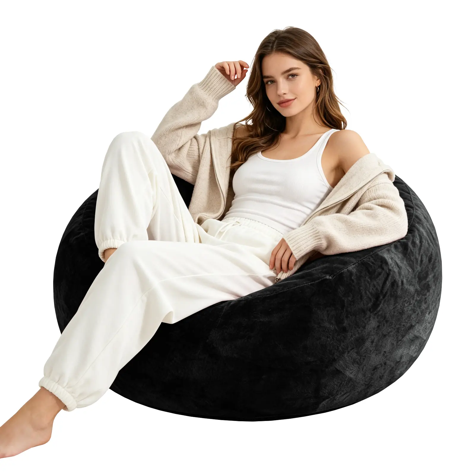 4FT bean bag chair, memory foam filling, adult and teen bean bag chair, soft sofa with flannel cover, round sofa for living room, bedroom, college dorm.