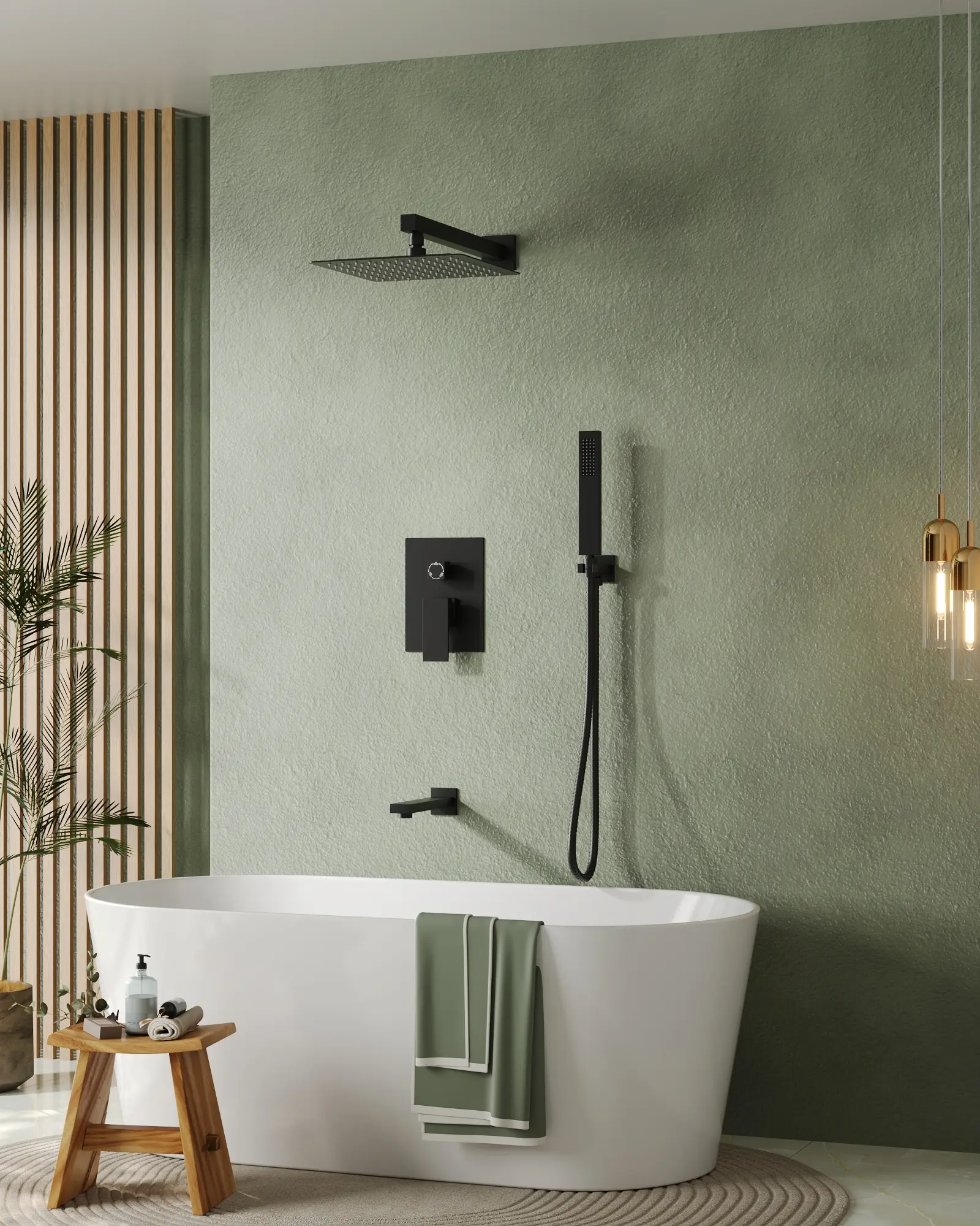 10" Wall Mounted Rainfall Shower System With Tub Spout