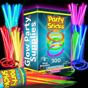 Ultra Bright Glow Sticks Bulk Party Supplies 300 Pack - 8" Glow in the Dark Light Up Valentines Day Party Favors, Glow Decorations, Neon Party Necklaces and Bracelets with Connectors