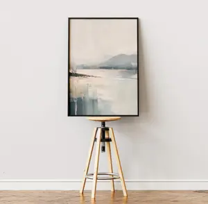 Abstract Landscape Print Canvas | Muted Blush and Grey Wall Art | Minimalist Lake Painting | Neutral Watercolor Style | Modern Coastal Decor