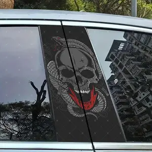 2pc Skull Snake Car B-Pillar Protection Sticker, Easy Peel & Stick, Sunproof Waterproof Scratch-Resistant, Fits All Cars, Car Exterior Decoration