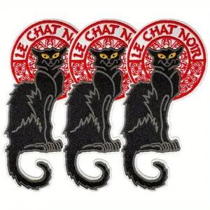 3Pcs Magic Black Cat Embroidered Patches With Backing Adhesive For Jackets, Bags, Hats, Punky Patches, Gothic Decorative Badges Geometric Embroidery Design