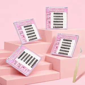 Self-adhesive false eyelashes，Self Adhesive Eyelashes, Press On Lashes, Natural Lash Extension Kit 192Pcs Lash Clusters Kit Wispy Eyelash Extensions，Glam Volume Lashes, Black, No Glue Needed, Invisible Band, Clusters & Non-Stick Applicator - Voluminous，