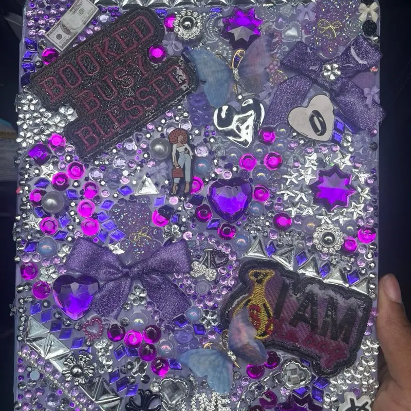 Custom Junk iPad Case with Purple Jewels