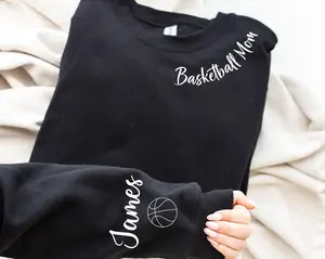 Custom Basketball Mama, Baseball Mom, Soccer Football Mama Sweatshirt with Children Name on Sleeve, Sweatshirt or Hoodie, Mothers Day Gift