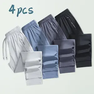 Men’s 4-pack lightweight athletic pants, soft wear-resistant fabric, elastic waistband, secure zippered pockets, all-day comfort, suitable for workouts and everyday outings