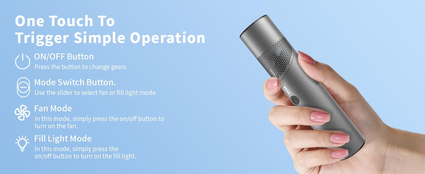 2-in-1 Lithium Ion USB-C Recharge High Velocity Handheld Pocket Fan - Cylindrical Eco-Friendly Magnetic Metal Fan, Built-in LED Light, 8 Speeds, 10H Runtime, 19000 RPM Turbo Boost, Rotatable Head, Lightweight, Stay Cool for Hiking (Deep Black), Outdoor Ac