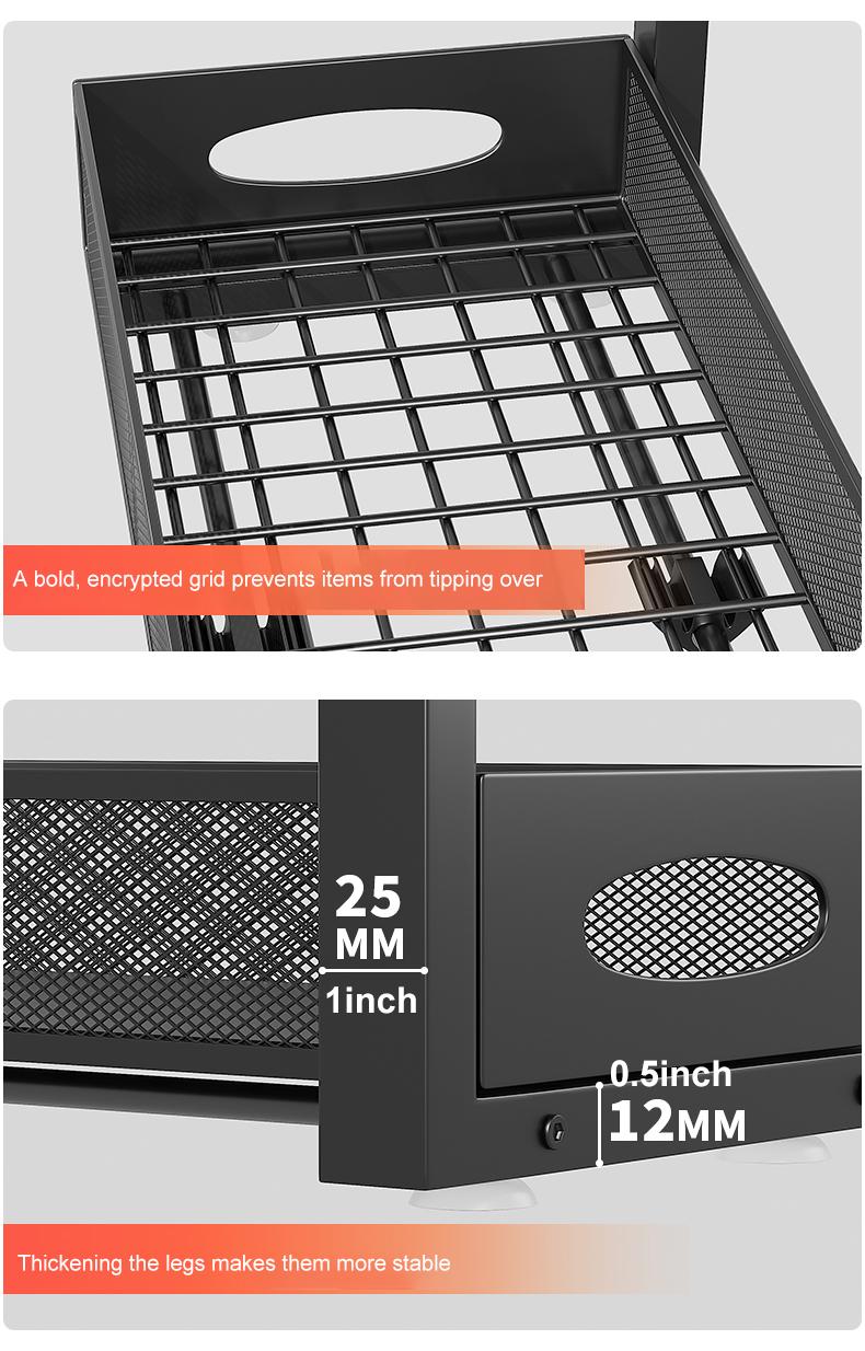 2 Pack Under Sink Organizer,Adjustable Height,2 Tier Pull Out Under Cabinet Organizer,Slide Out Thickened Metal Under Sink Storage for Kitchen Bathroom Laundry Cabinet Pantry,White,black Shelf Rack Racks