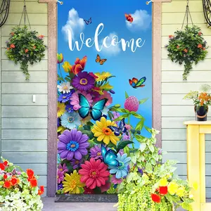 Spring Welcome Banner Decoration, Colorful Floral Porch Sign, Butterfly Design, Outdoor & Indoor Use, Perfect for Parties