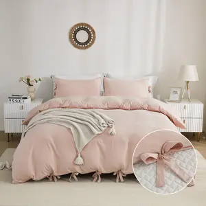 Pink Duvet Cover Queen (90x90 Inch), 3 Pieces (1 Duvet Cover, 2 Pillowcases) Soft Washed Microfiber Bowknot Bow Tie Duvet Cover Set, Easy Care Bedding Set for Men,