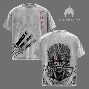 Zoro "Three Sword Style" One Piece Washed Oversized T-shirt | Vintage Anime Graphic Double Printed Tee | Heavyweight Cotton Manga Streetwear | Otaku Fashion Top for Pirate Hunter Fans