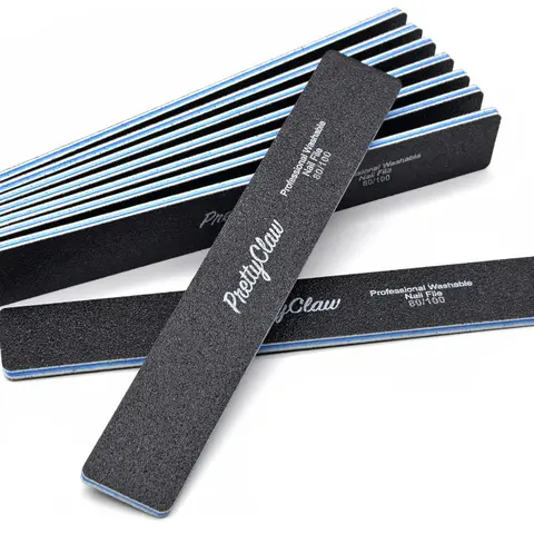 Nail File PrettyClaw 10pc Black Grit Rectangle Professional Acrylic Nail Files Plastic Center Double Sided Emery Board for Nails Washable 7 inch Nail File Acrylic Nails Gel Nails Gel-X Dip Powder Pedicure Nail Care