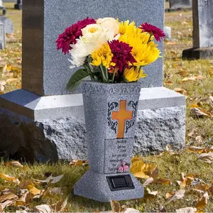 Gravestone Decor Ornaments Solar Cemetery Grave Vase with LED for Fresh/Artificial Flowers Headstones Vases with Spikes Memorial Gifts for Loss of Loved One