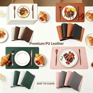Rectangular Leather Placemat PU, Thick Insulated Table Mat, Double-Sided Dual Color, Modern Style, Ideal for Western Restaurants