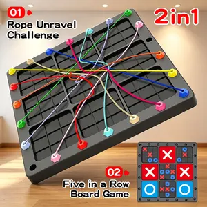 Children 2-in-1 Rope Untangling & Tic Tac Toe Board Game Kids Educational Puzzle Toy Parent-Child Interactive Brain Training Game