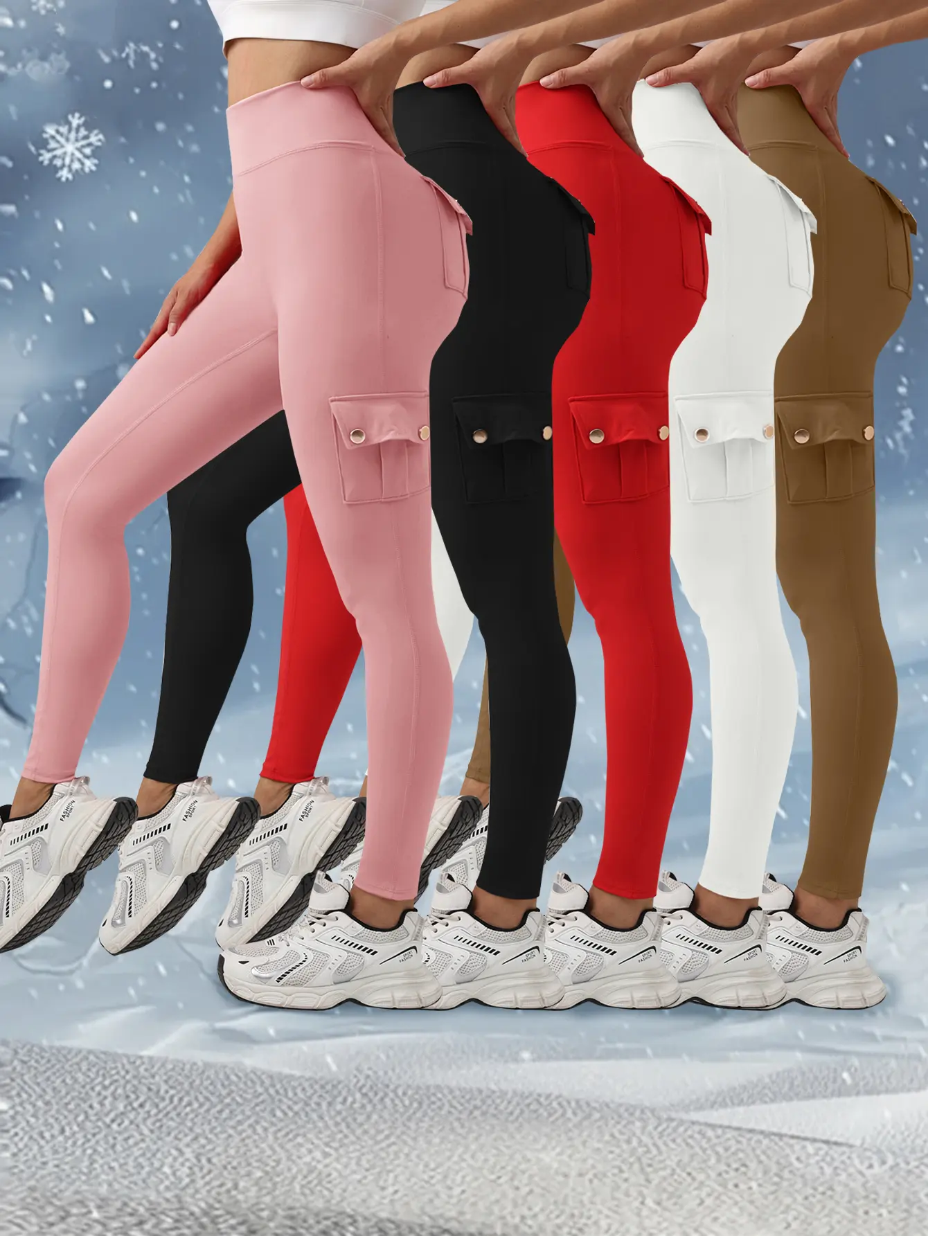 Four Pockets Yoga Pants Long Five in Pink Black Red White and Brown for America