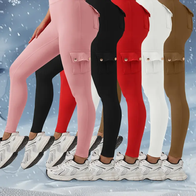 Women's Long Stretchy Gym Leggings - 4-Pocket Fitness Bottoms, Yogapants, Yoga Workout Tights, Training Activewear for American Fitness Enthusiasts (Pink, Black, Red, White, Brown)